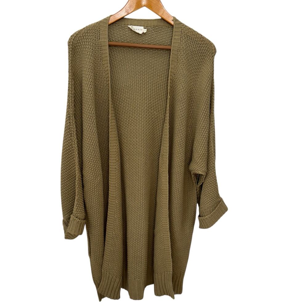 NINEXIS Tan Beige Chunky Knit Open Front Longline Cardigan Sweater Womens M